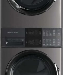 Stacked Washer and Gas Dryer Laundry Tower in Titanium with SmartBoost