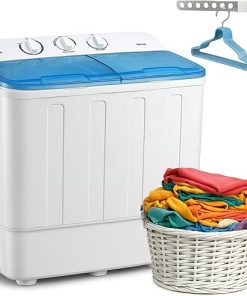 Sportpulse 18lbs Portable Mini Twin Tub Washer with Drying Rack Blue