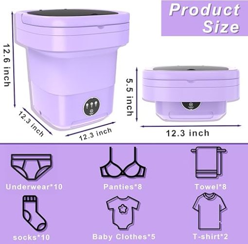 Portable Mini Washing Machine Foldable 11L with Spin Dryer for Travel - Image 2