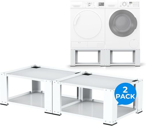 2 Pack Laundry Pedestal for Washer and Dryer - Fit 27 and 28 Inch Washer and Dryer Stand Heavy Duty Steel Universal Washing Machine Raiser 700lbs Capacity 15.7'' Height White - Image 2