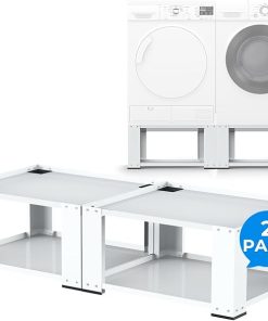 2 Pack Laundry Pedestal for Washer and Dryer – Fit 27 and 28 Inch Washer and Dryer Stand Heavy Duty Steel Universal Washing Machine Raiser 700lbs Capacity 15.7” Height White