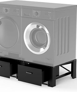 29″ Washer Dryer Pedestal with Drawer – 2 Pack Laundry Pedestals for Washer and Dryer Stand, Steel Washing Machine Stand Raiser, 14.3” Height Black