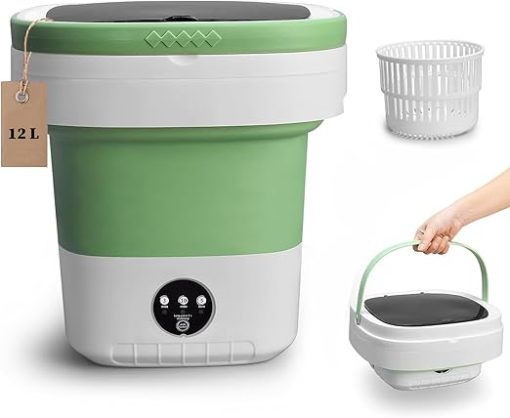 Portable 12L Mini Washer Green Foldable Spin Basket for Travel Apartments - Image 2