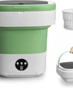 Portable 12L Mini Washer Green Foldable Spin Basket for Travel Apartments