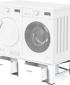 29″ Washer Dryer Pedestal with Drawer – 2 Pack Laundry Pedestals for Washer and Dryer Stand, Steel Washing Machine Stand Raiser, 14.3” Height White