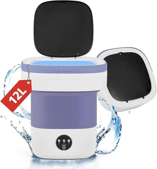 Portable Washing Machine, Portable Washer to Wash Your Small Clothes, Underwear, Children's Clothes, Pet Clothes, Mini Washing Machine Can Be Folded and Taken to Travel Camping (Purple, 12L)