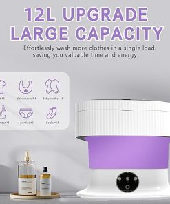 Portable Mini Washing Machine 12L Foldable Washer Dryer 2-in-1 for Travel 2