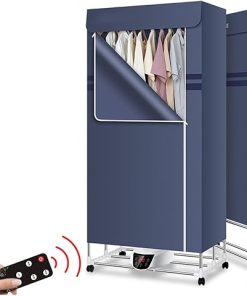 Indoor Heated Foldable Clothes Dryer with Airer Cover Blue 2