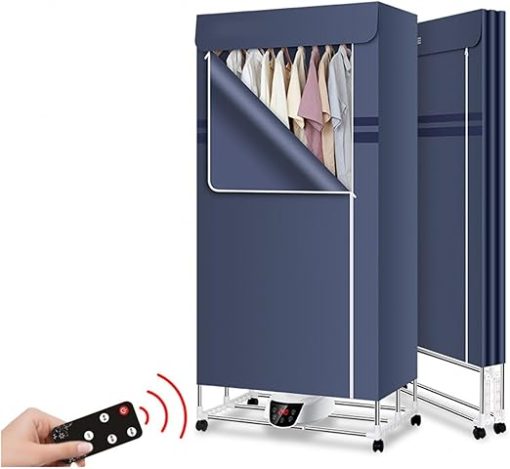 Indoor Heated Foldable Clothes Dryer with Airer Cover Blue