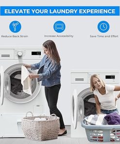 29″ Washer Dryer Pedestal with Drawer – 2 Pack Laundry Pedestals for Washer and Dryer Stand, Steel Washing Machine Stand Raiser, 14.3” Height White 2