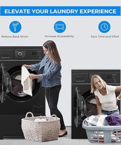 29″ Washer Dryer Pedestal with Drawer – 2 Pack Laundry Pedestals for Washer and Dryer Stand, Steel Washing Machine Stand Raiser, 14.3” Height Black 2