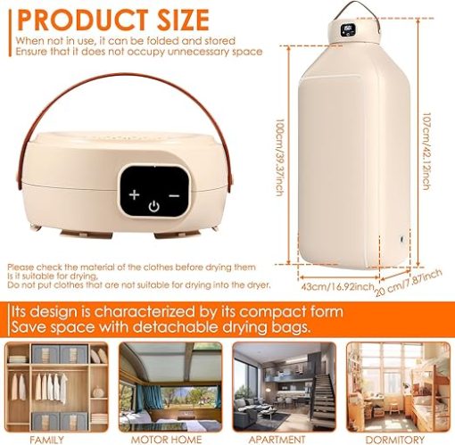 Compact 500W Portable Clothes Dryer with Intelligent Timer Folding Bag - Image 2