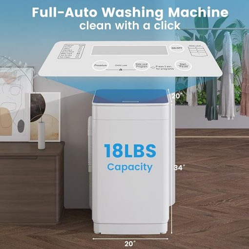 Portable 18lbs Fully Automatic Washing Machine with Stainless Steel Tub - Image 2