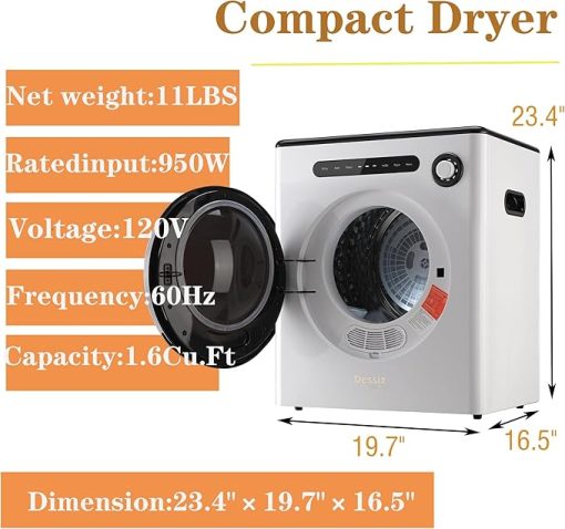 110V 11lbs Portable Clothes Dryer 950W Compact Laundry Machine White - Image 2