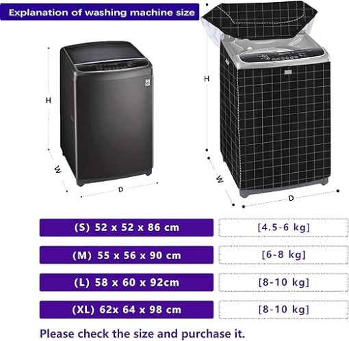 Portable Washing Machine Cover XL Black Checkered 24x25x37 Inches - Image 2