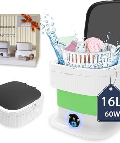 Portable Mini Washer Dryer 60W 16L Collapsible Compact Laundry Green 2
