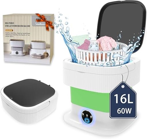 Portable Mini Washer Dryer 60W 16L Collapsible Compact Laundry Green - Image 2