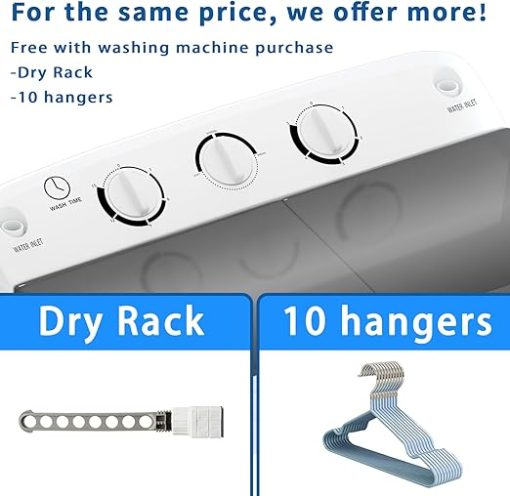 Portable Twin Tub Washing Machine 18lbs with Drying Rack and Hangers - Image 2