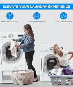Laundry Pedestal for Washer and Dryer – Fit 27 and 28 Inch Washer and Dryer Stand Heavy Duty Steel 700lbs Capacity Universal Washing Machine Raiser 15.7” Height White 2
