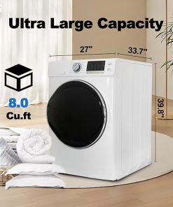 8.0 Cu.Ft Laundry Dryer Large Capacity, 120V Electric Front Load Clothes Dryer Machine, Full Size 27″ Stackable Dryer For Home Apartment RV With Wrinkle Care, Smart Sensor Dry Stainless-Steel Drum 2